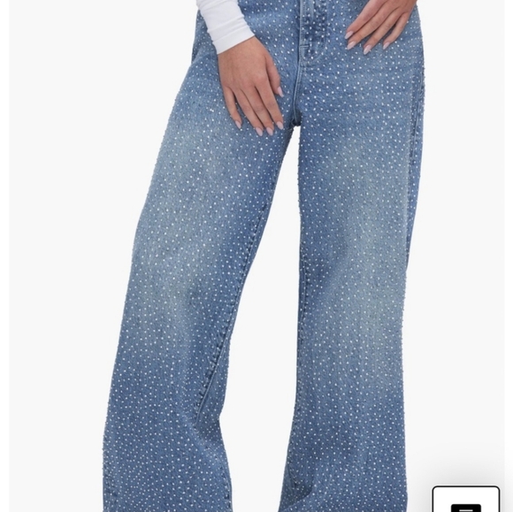 Good American Good Ease Wide Leg Rhinestone Jean Size 4 NWOT - Picture 3 of 6